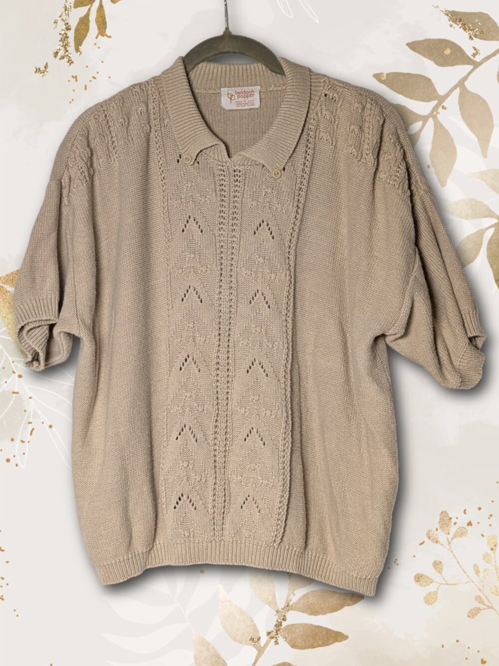 Beldoch Popper late 70s Vintage Knit Pointelle Chevron Pattern Polo